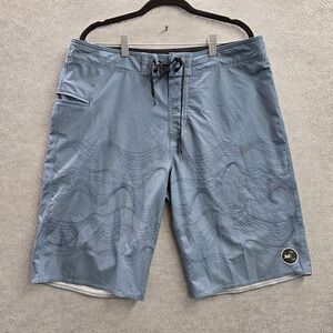Lost Men Shorts 34 Blue Swimwear Geometric Board Shorts Gorpcore Logo 11" Inseam